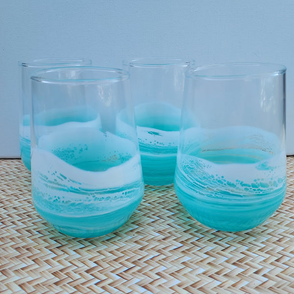 Set x 2 Stemless Wine Glasses - Aqua