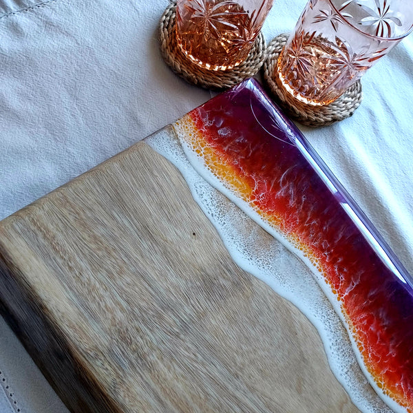 Sunset Inspired 40cm Timber Slab and Resin Serving Board