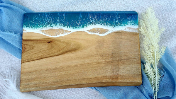 40cm Timber Slab and Resin Serving Board - Teal